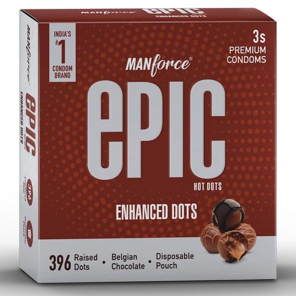 Manforce Epic Hot Enhanced Dots Premium Belgian Chocolate Flavour Condoms (3 Condoms)