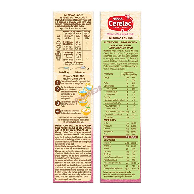 Nestle Cerelac Baby Cereal with Milk 10 Months Plus Wheat Rice Mix Fruit (300 Gm)