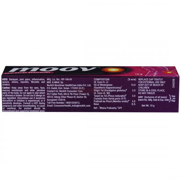 Moov Pain Relief Cream for Back Pain, Joint Pain, Knee Pain, Muscle Pain (10 Gm)