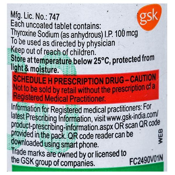 Eltroxin 100Mcg Tablet